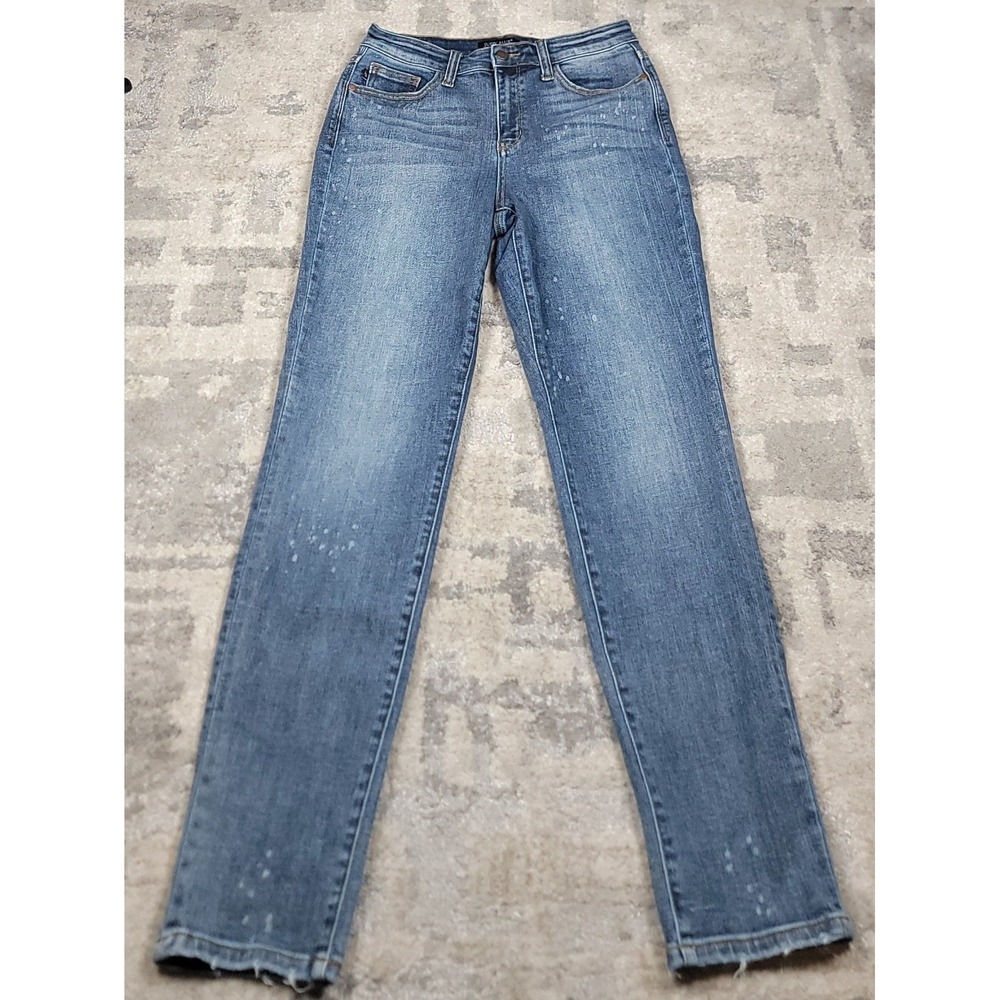 Judy Blue Boyfriend Fit Stretch Women's Logo Blue Denim Jeans Sz 3 26x29.5